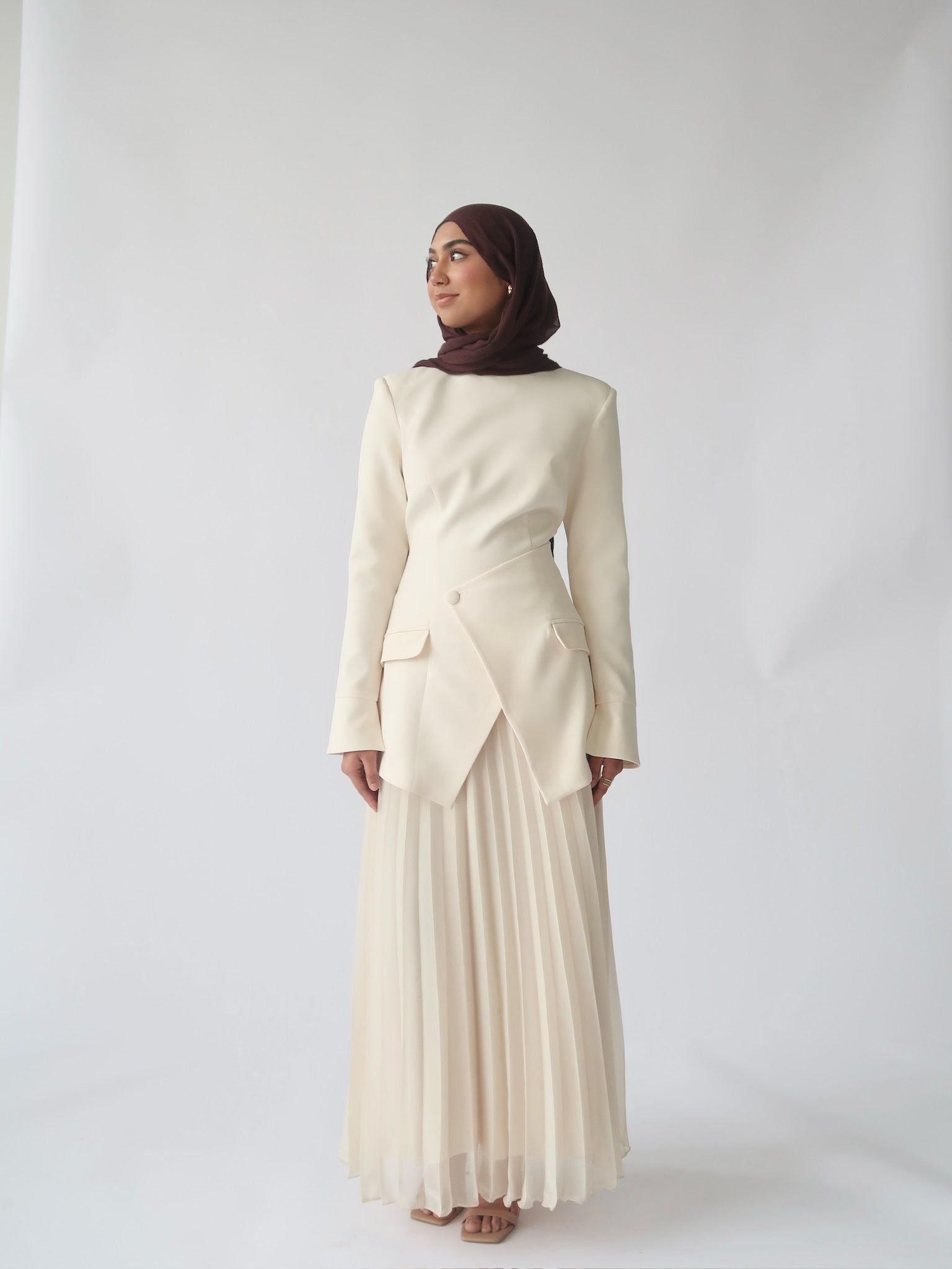 Cream Pleated Chiffon Skirt - Final Sale
