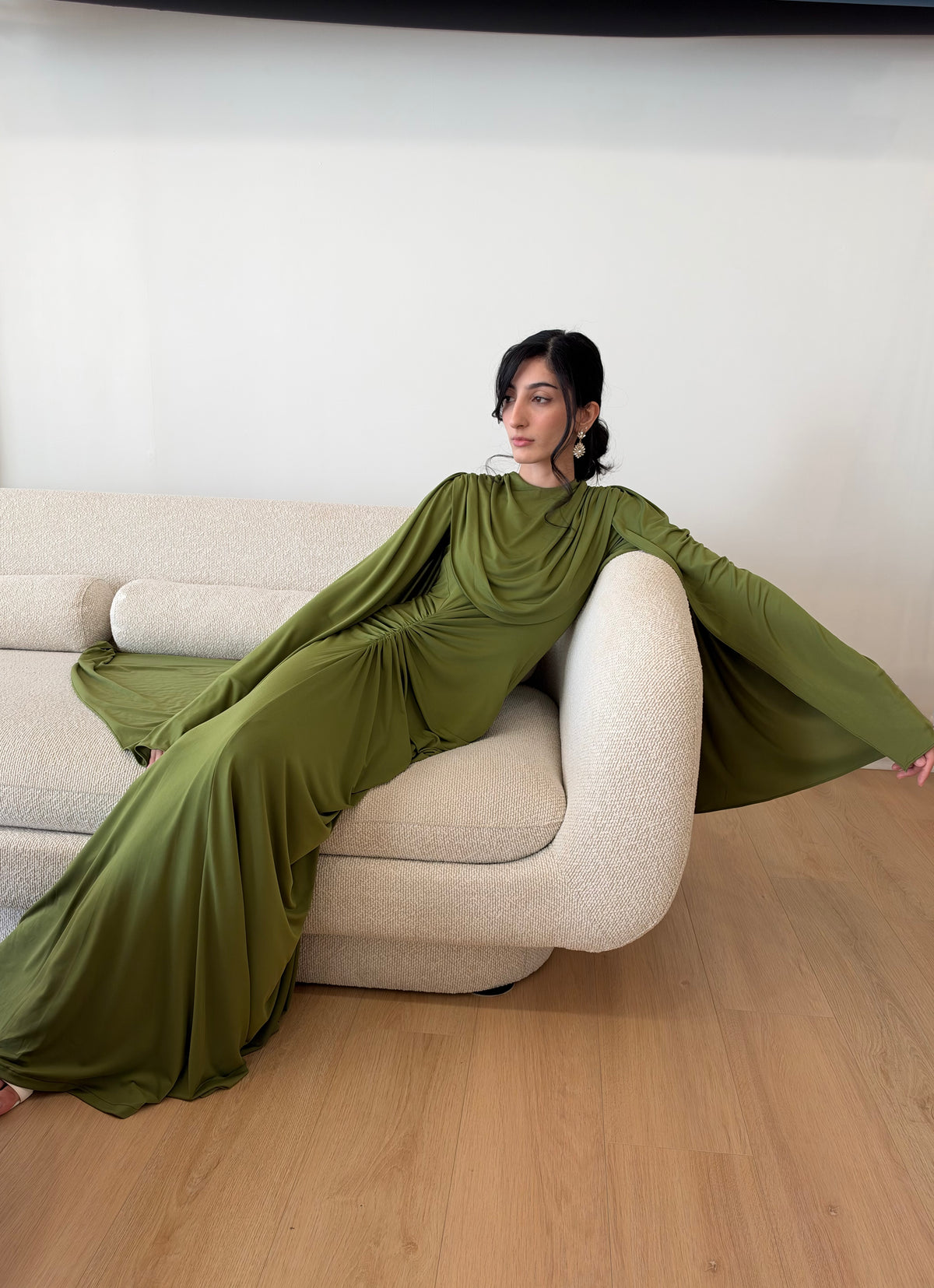 Fern Jersey Cape Gown