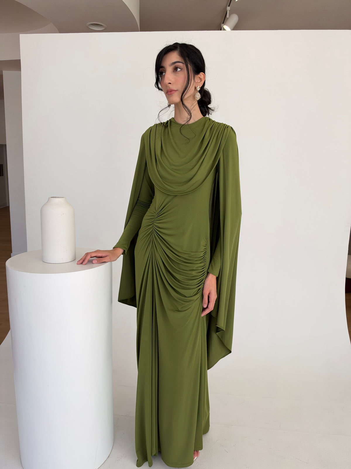 Fern Jersey Cape Gown