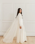 Ivory Embellished Chiffon Cape Gown