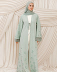Mint Beaded Floral Chiffon Cuff Abaya (2 pc)