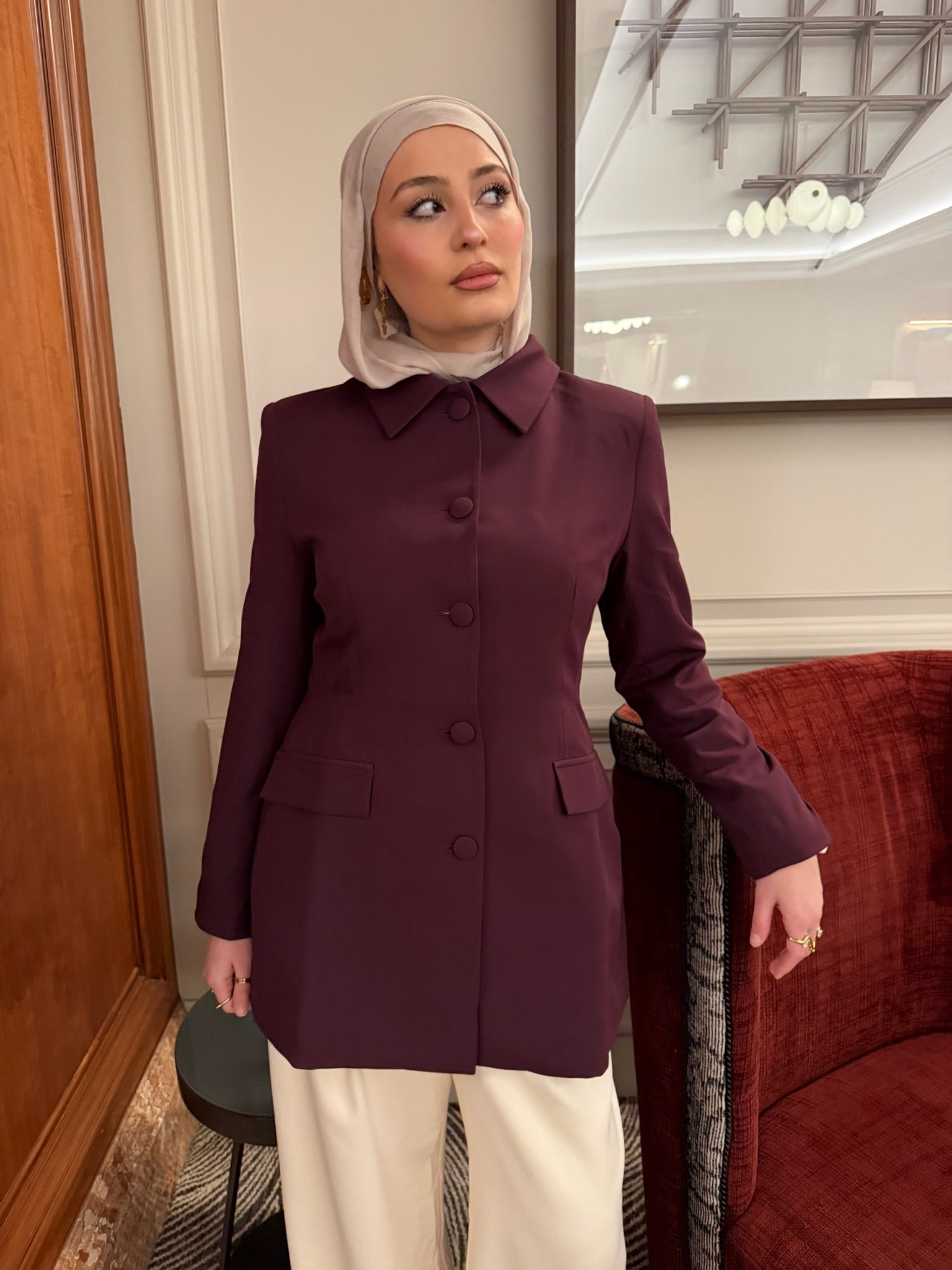 Plum Peplum Buttoned Blazer