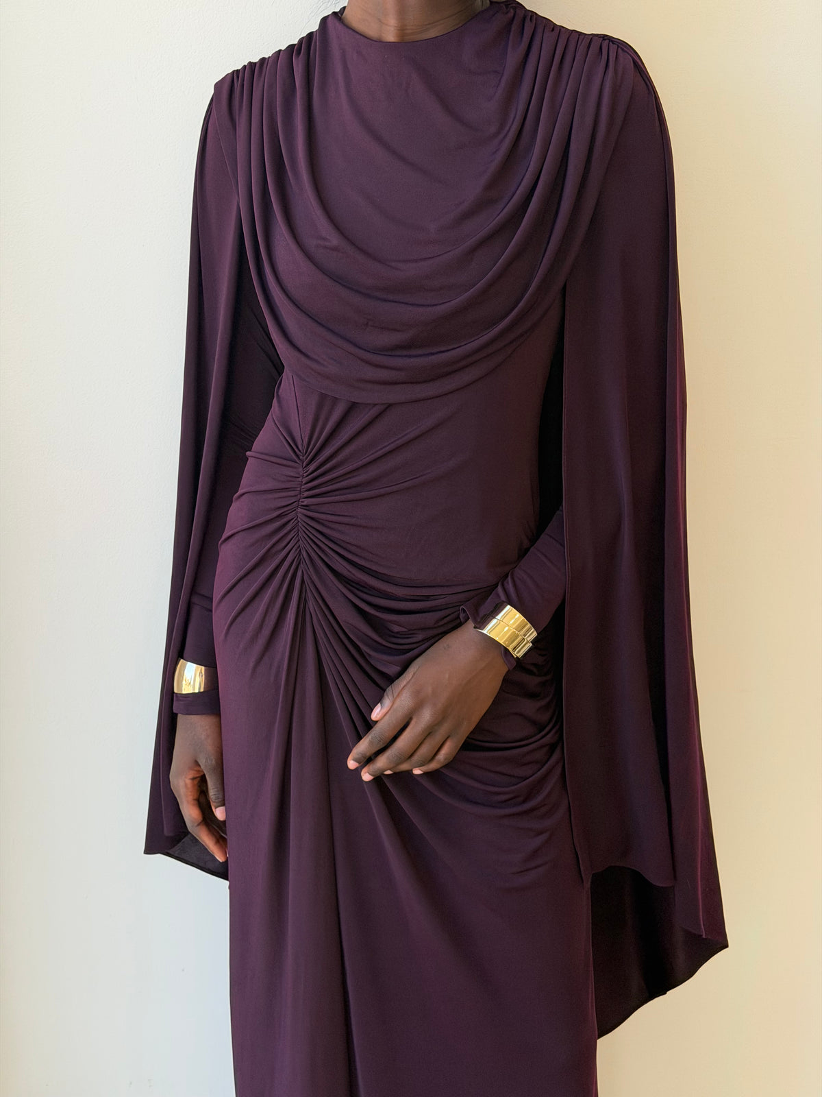 Plum Jersey Cape Gown