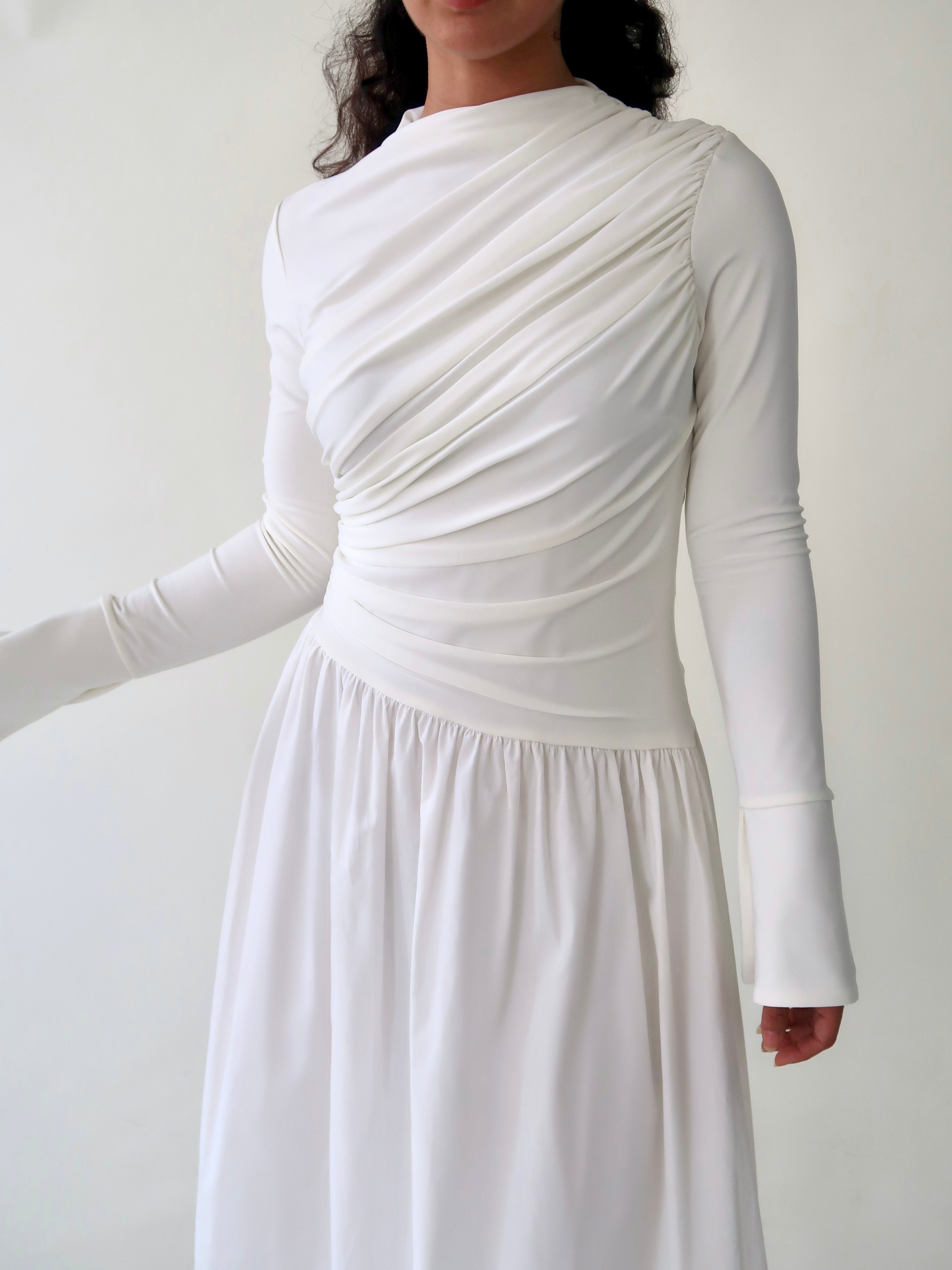 White Asymmetric Draped Dress Summer Evenings White Asymmetric Draped Dress Summer Evenings