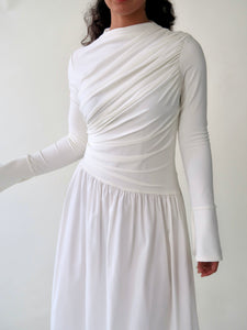 White Asymmetric Draped Dress