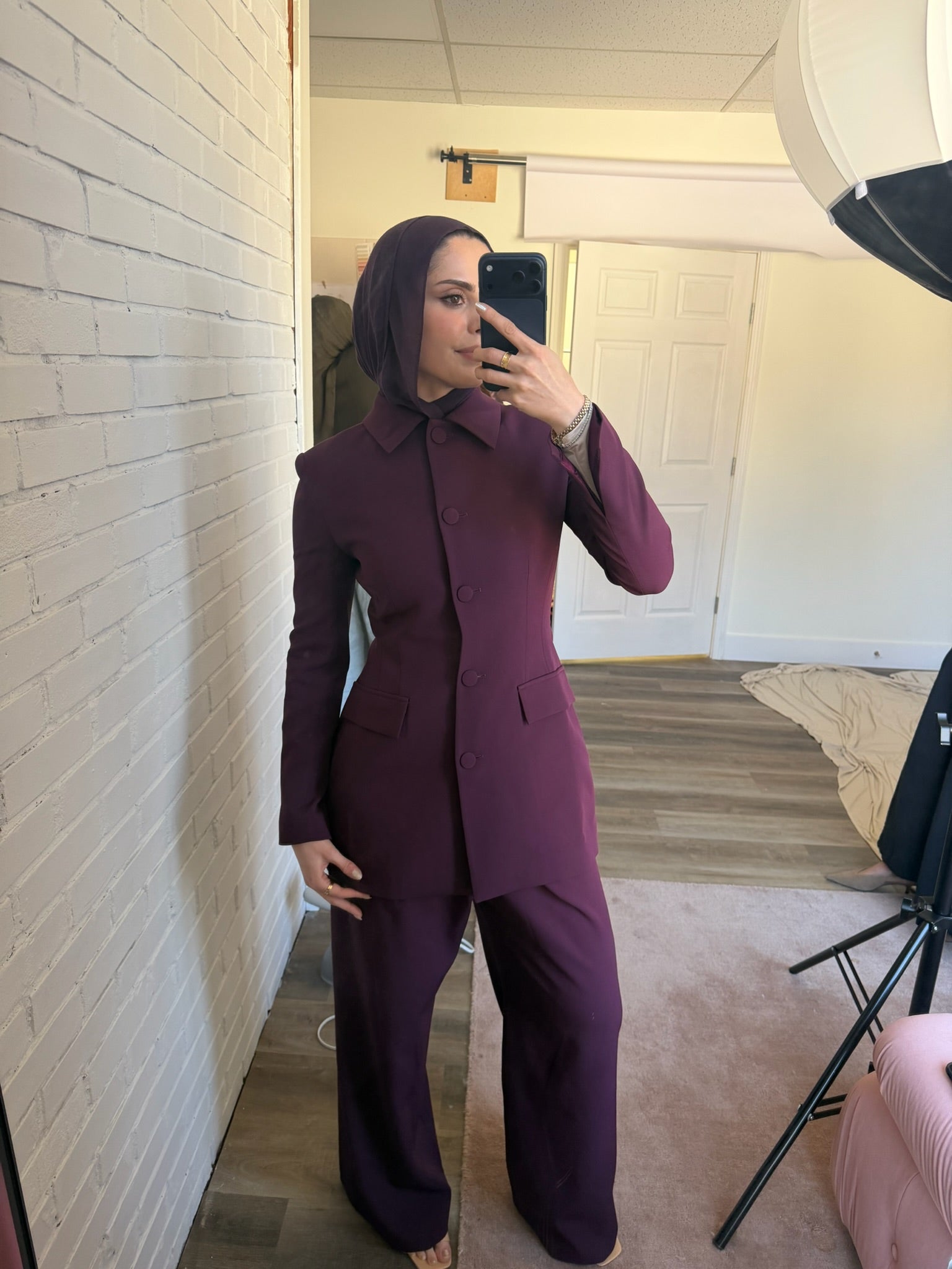 Plum Peplum Buttoned Blazer