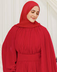 Red Structured Belt Gown