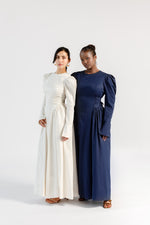 Load image into Gallery viewer, Navy Puff Sleeve Lace Up Dress - Final Sale
