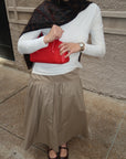 Khaki Cotton Low Waisted Skirt