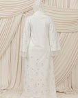 Ivory Beaded Floral Chiffon Cuff Abaya (2 pc)