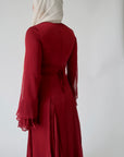 Cherry Red Pleated Slit Gown