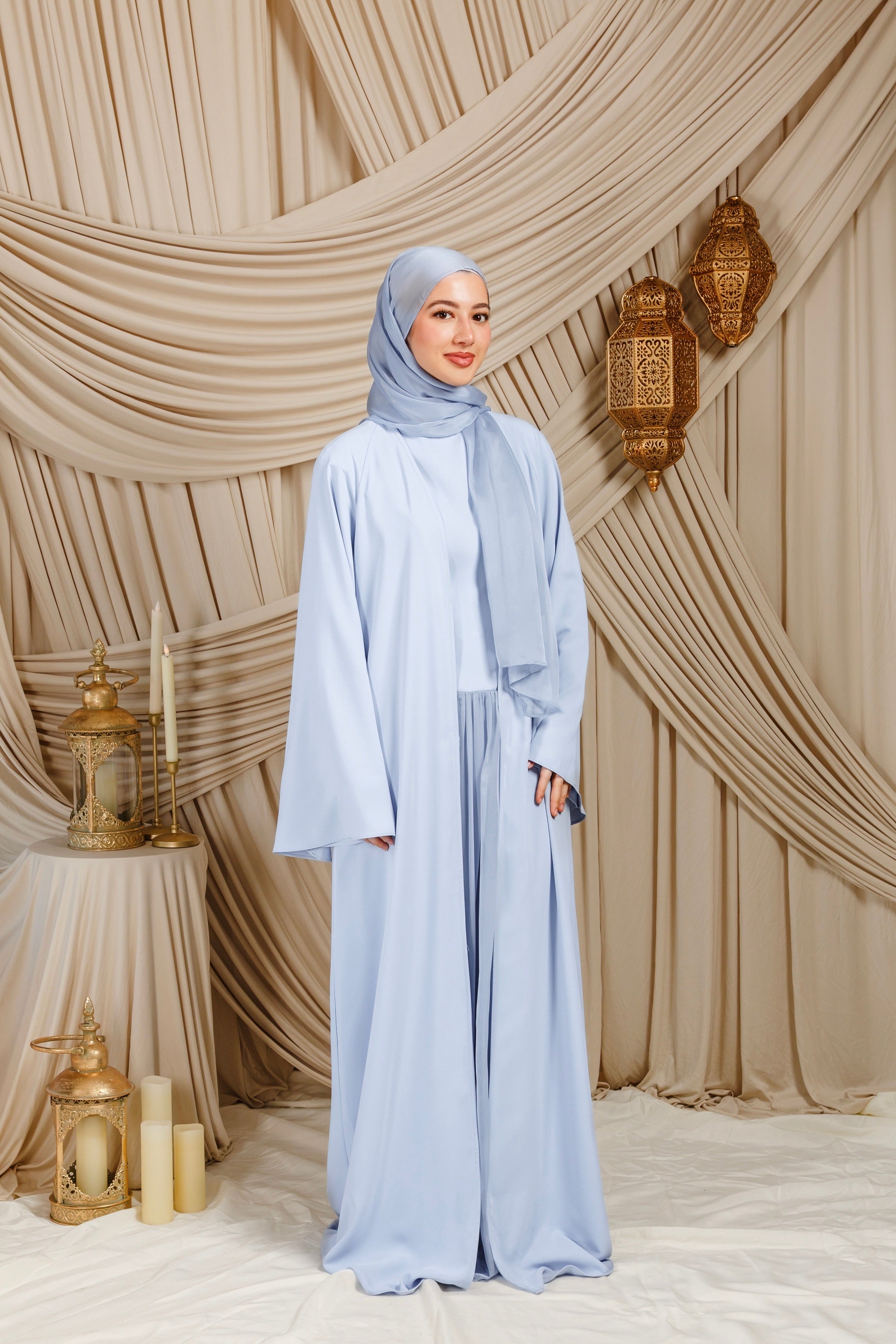 Baby Blue Low Waisted Abaya Set (3 pcs)