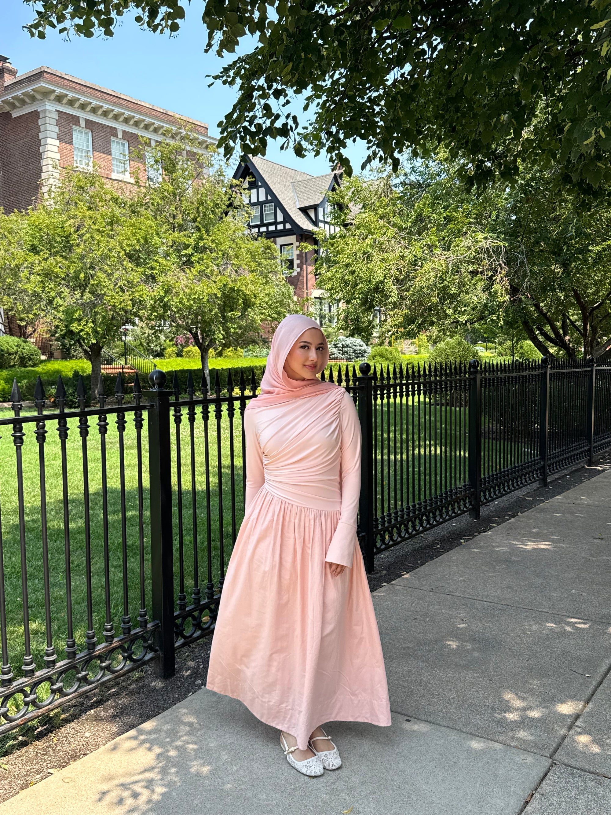 Crepe Blush Asymmetric Draped Dress