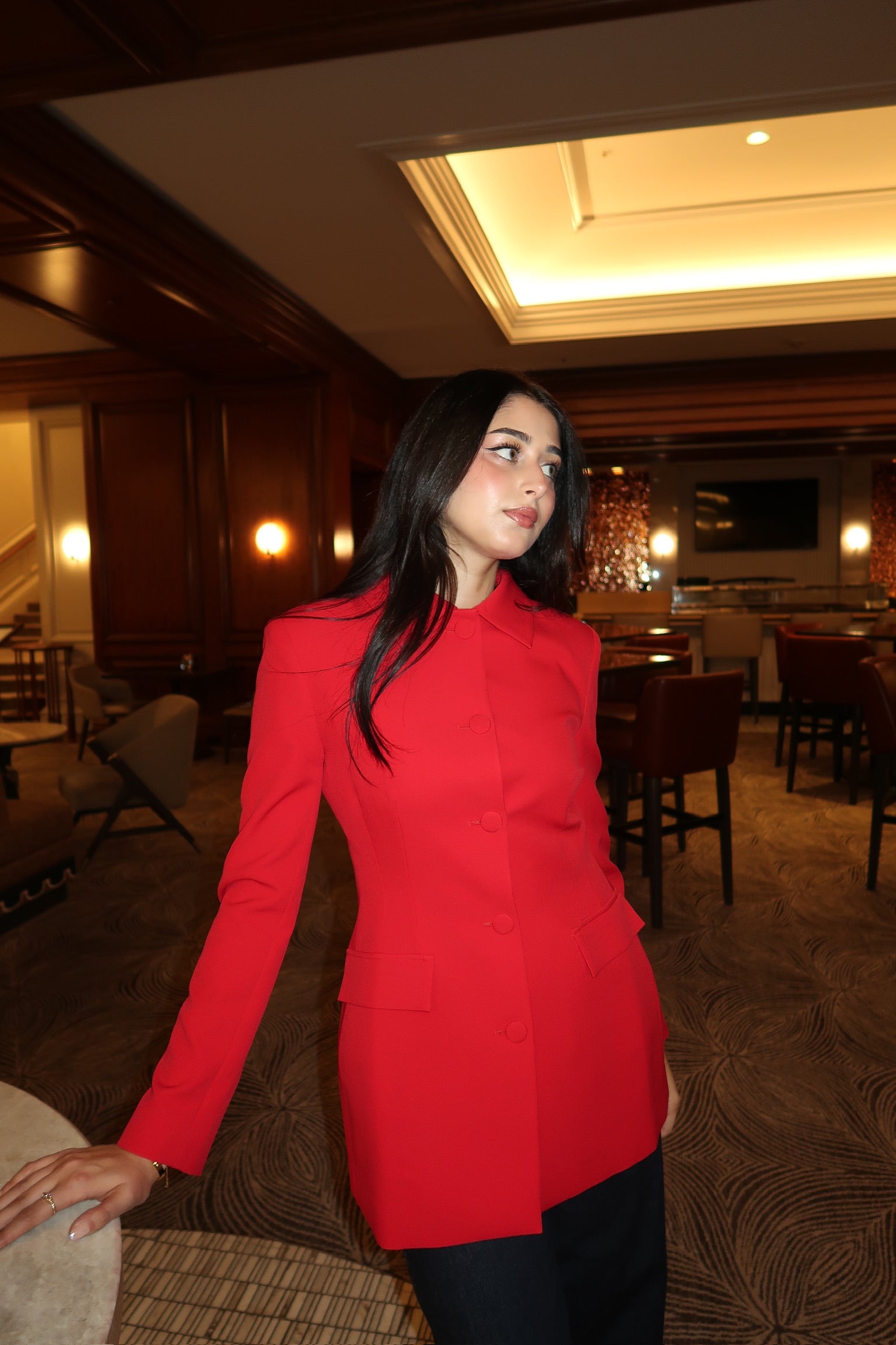 Red Peplum Buttoned Blazer