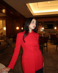 Red Peplum Buttoned Blazer