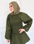 Dark Moss Cotton Smocked Tunic