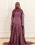 Plum Embellished Chiffon Cape Gown