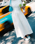 White Asymmetric Draped Dress