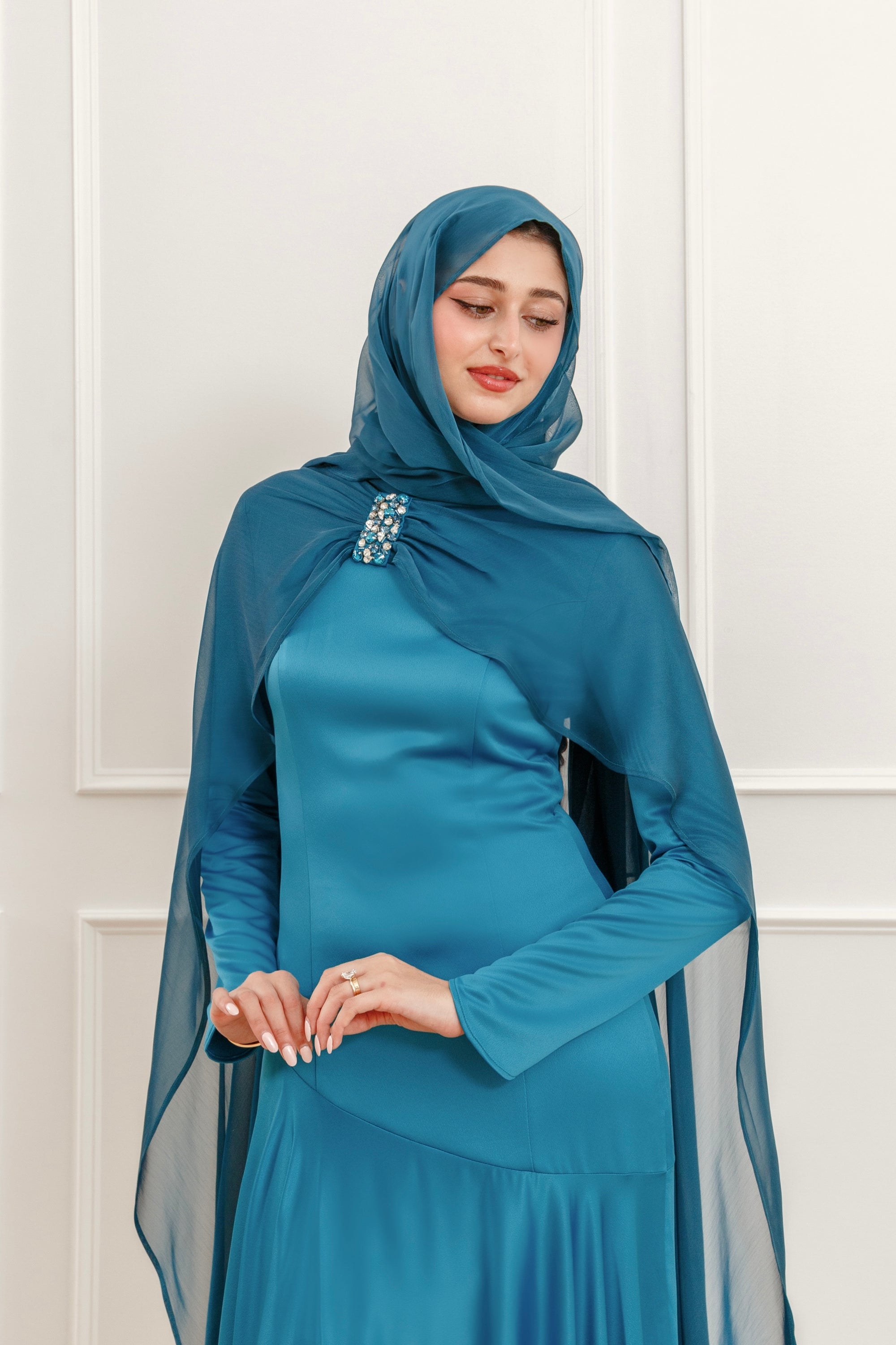 Teal Shimmering Chiffon Scarf