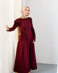 Burgundy Puff Sleeve Lace Up Dress - Final Sale