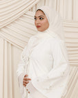 Ivory Beaded Floral Chiffon Cuff Abaya (2 pc)