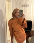 Burnt Orange Satin Ruched Tunic