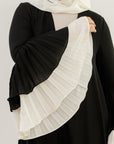 Black & Cream Pleated Sleeve Abaya + Scarf Set (2 pcs)