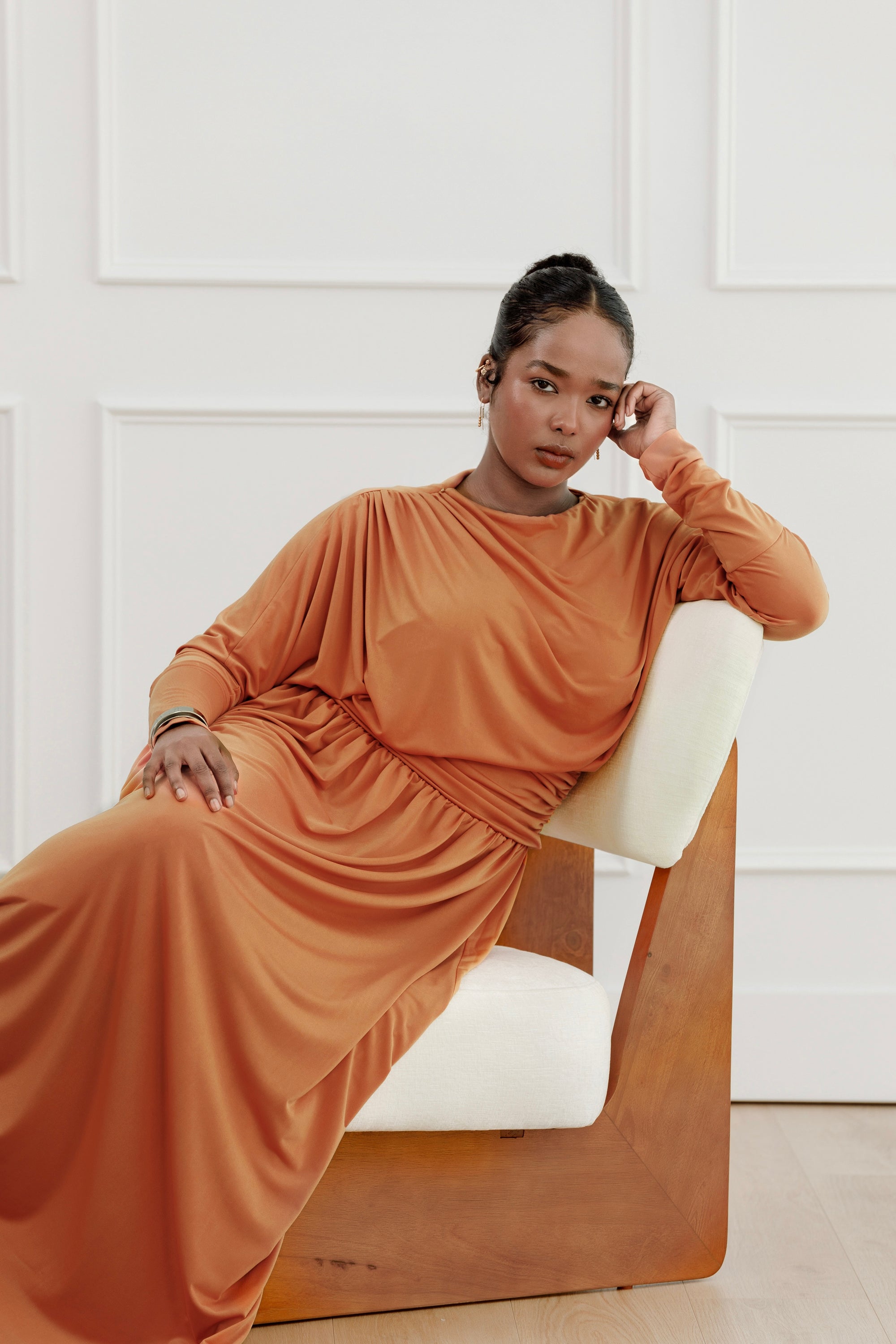 Orange Batwing Jersey Maxi Dress