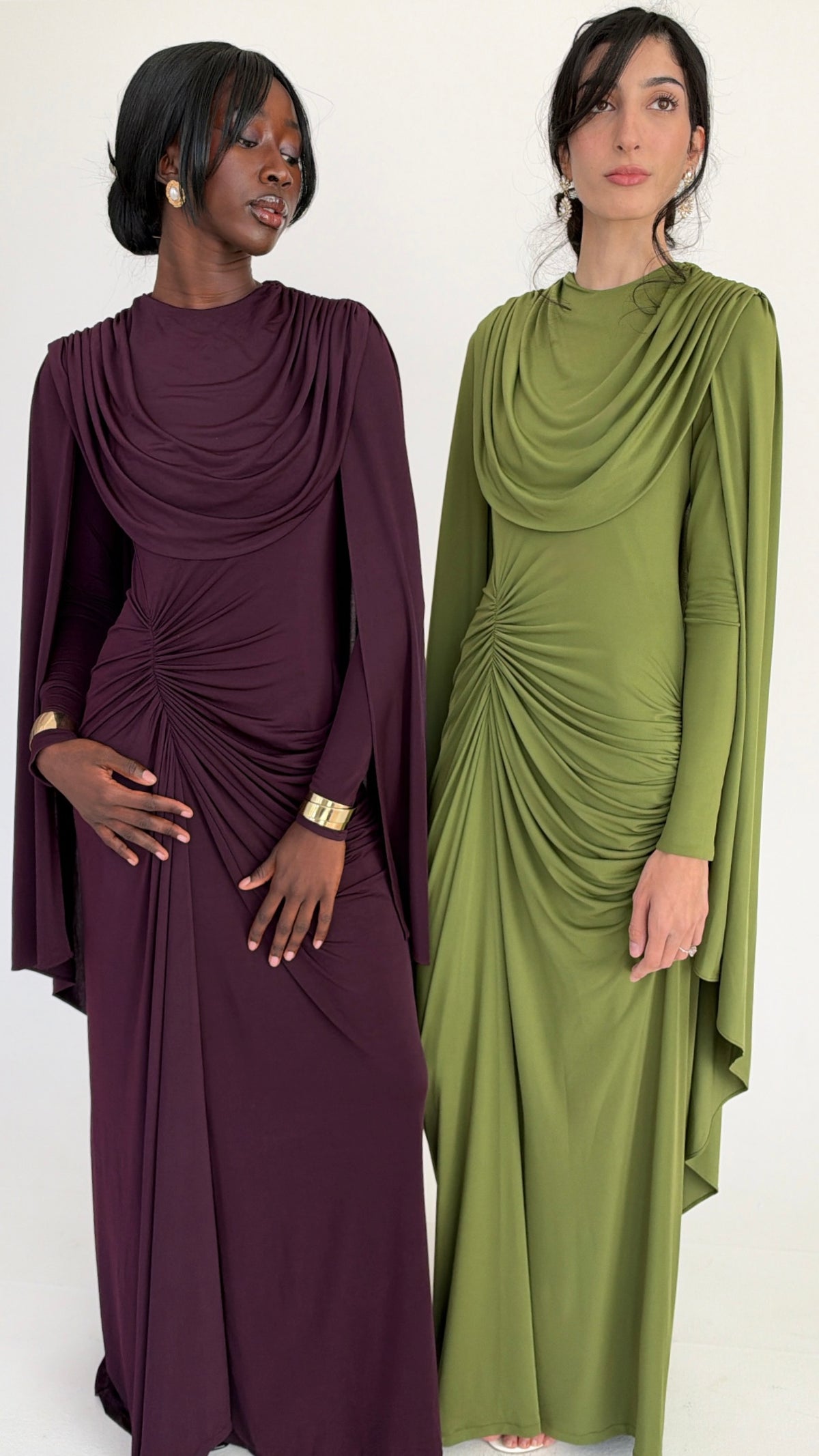 Plum Jersey Cape Gown