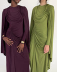 Plum Jersey Cape Gown