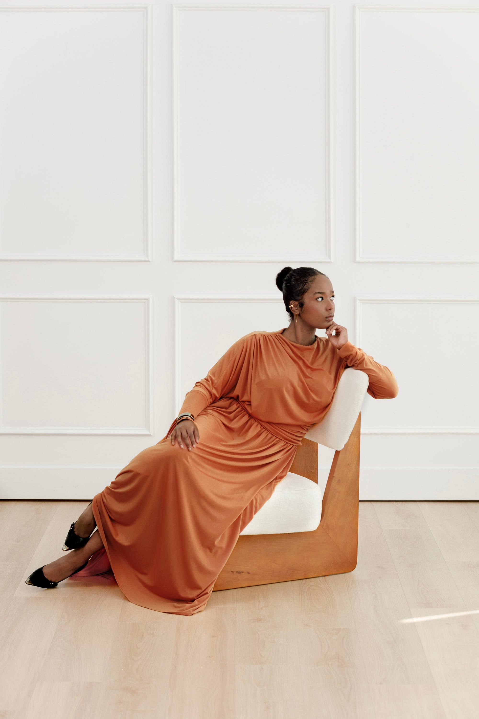 Orange Batwing Jersey Maxi Dress
