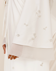 Ivory Beaded Floral Chiffon Cuff Abaya (2 pc)
