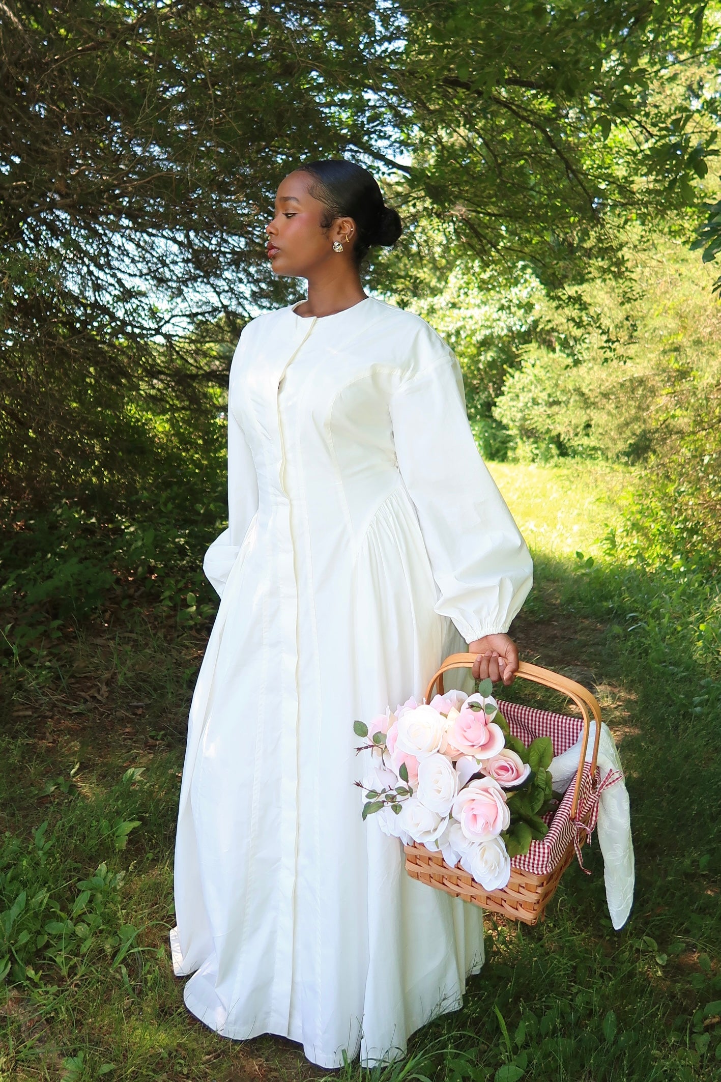 White Cinched Buttoned Dress