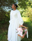 White Cinched Buttoned Dress