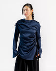 Navy Satin Ruched Tunic