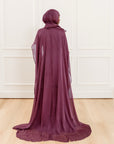 Plum Embellished Chiffon Cape Gown