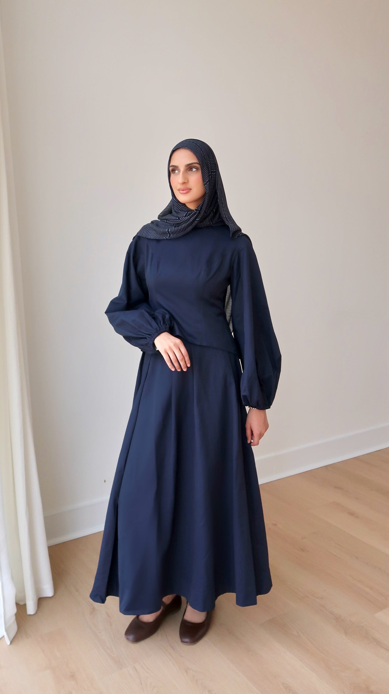 Navy Balloon Top &amp; Maxi Skirt Set