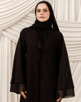 Black Beaded Floral Chiffon Cuff Abaya (2 pc)
