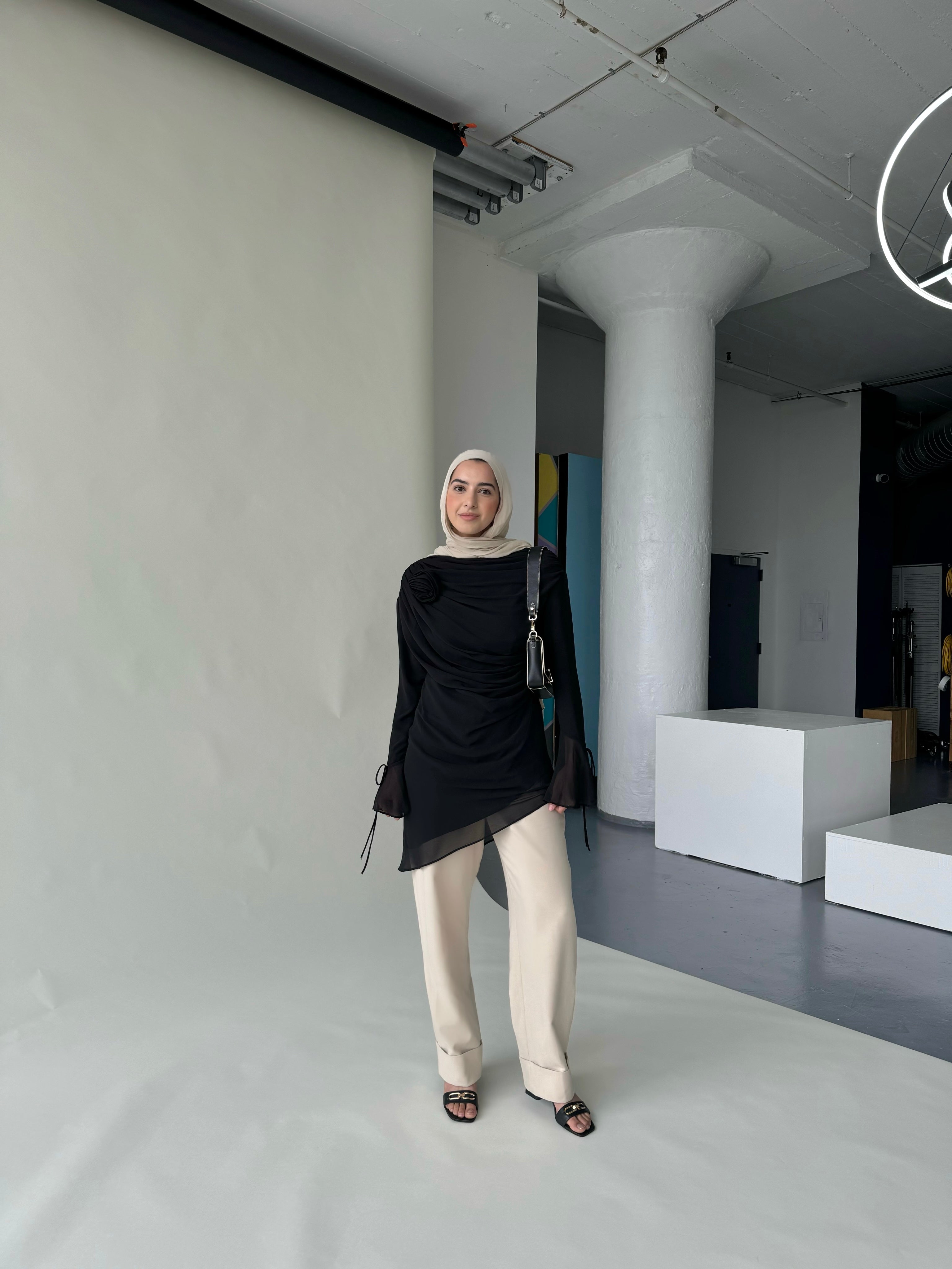 Black Draped Rose Tunic- Final Sale