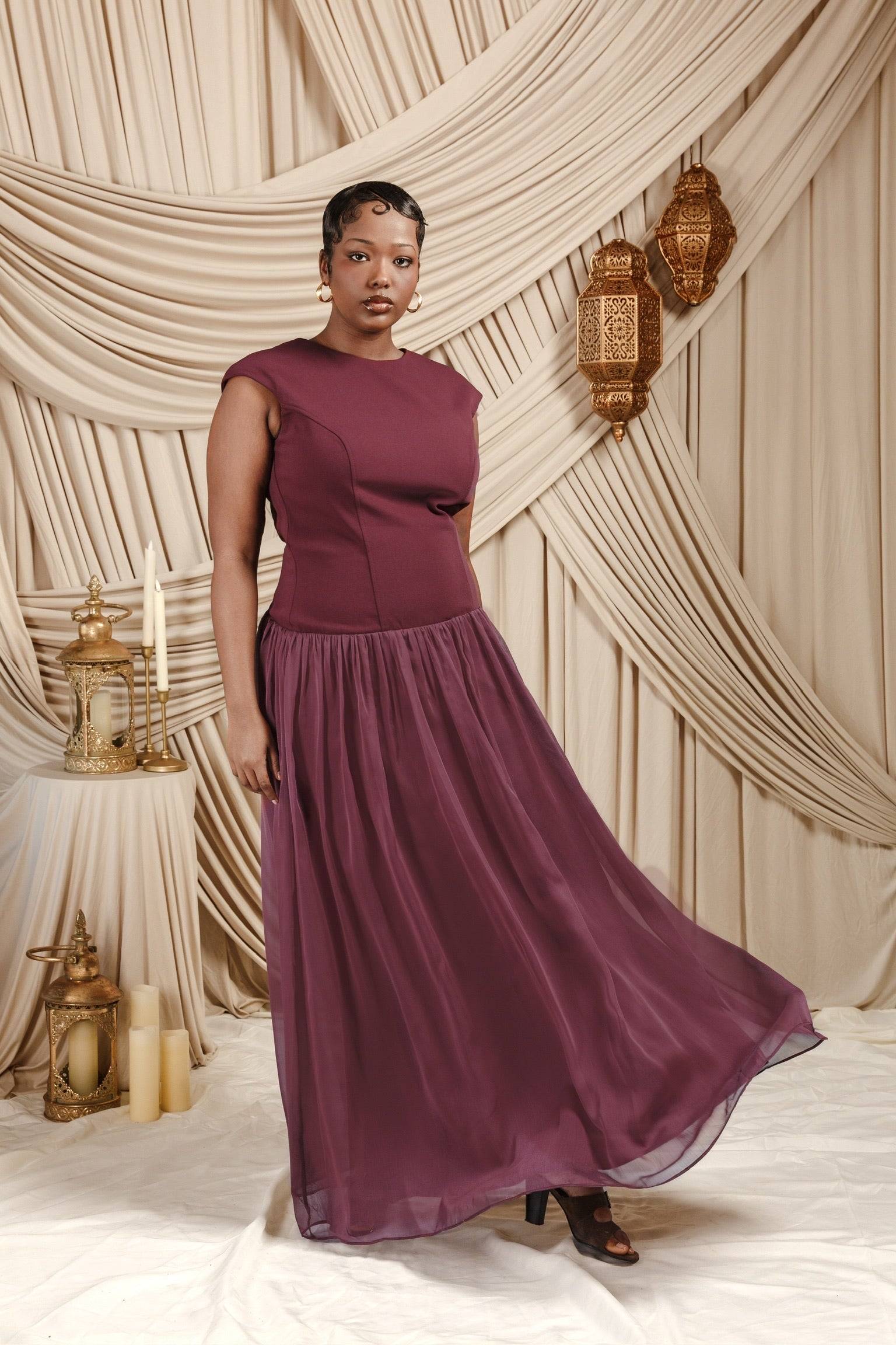 Plum Low Waisted Abaya Set (3 pcs)