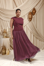 Load image into Gallery viewer, Plum Low Waisted Abaya Set (3 pcs)
