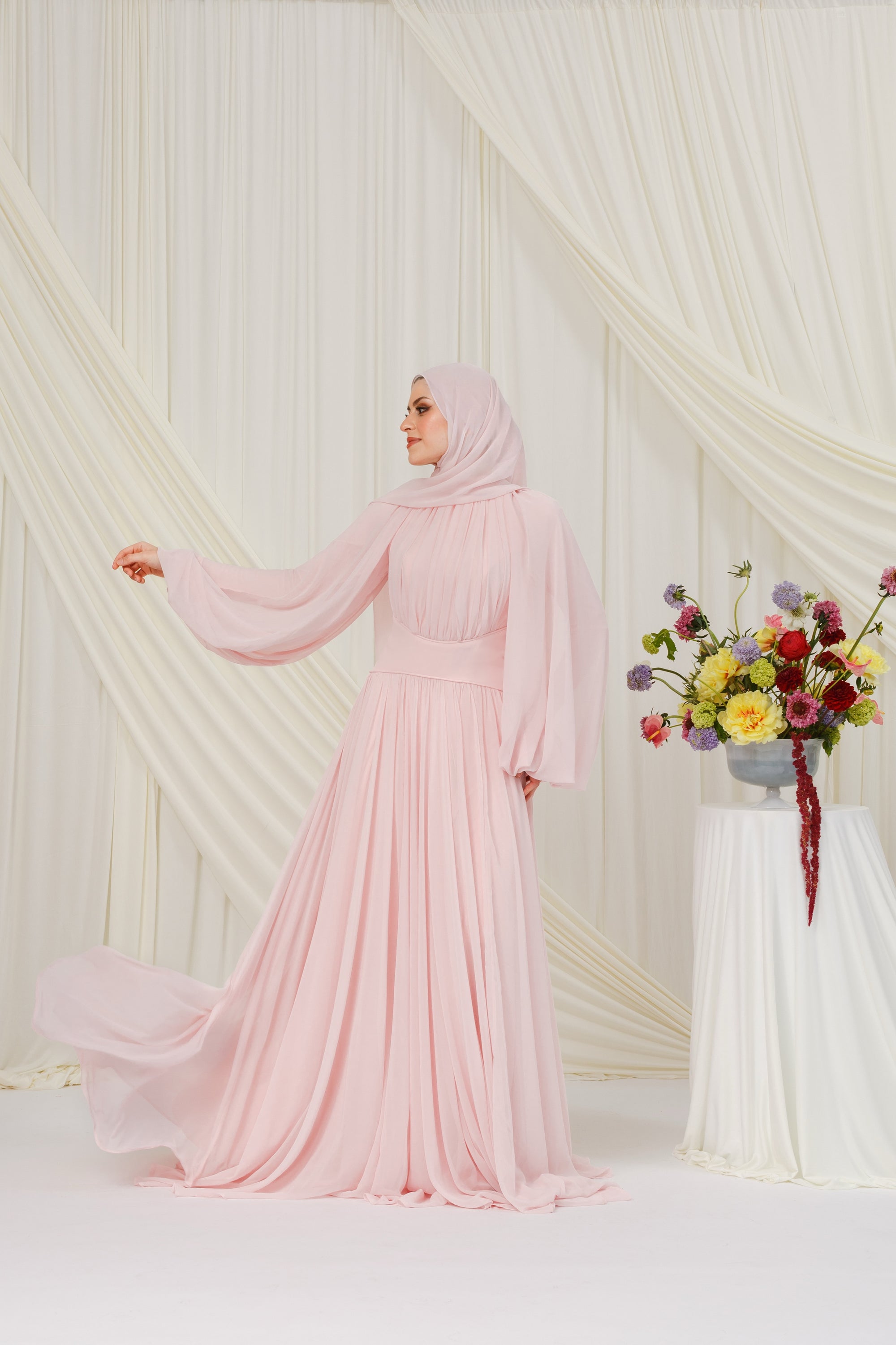 light pink dress with hijab Girl's Eid Dress with Hijab