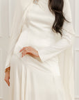 Ivory Embellished Chiffon Cape Gown