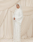 Ivory Beaded Floral Chiffon Cuff Abaya (2 pc)