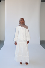 Load image into Gallery viewer, White Cotton Eyelet Lace Top &amp; Maxi Skirt Set
