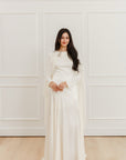Ivory Embellished Chiffon Cape Gown
