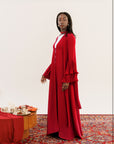 Cherry Red Pleated Sleeve Abaya + Scarf Set (2 pcs)