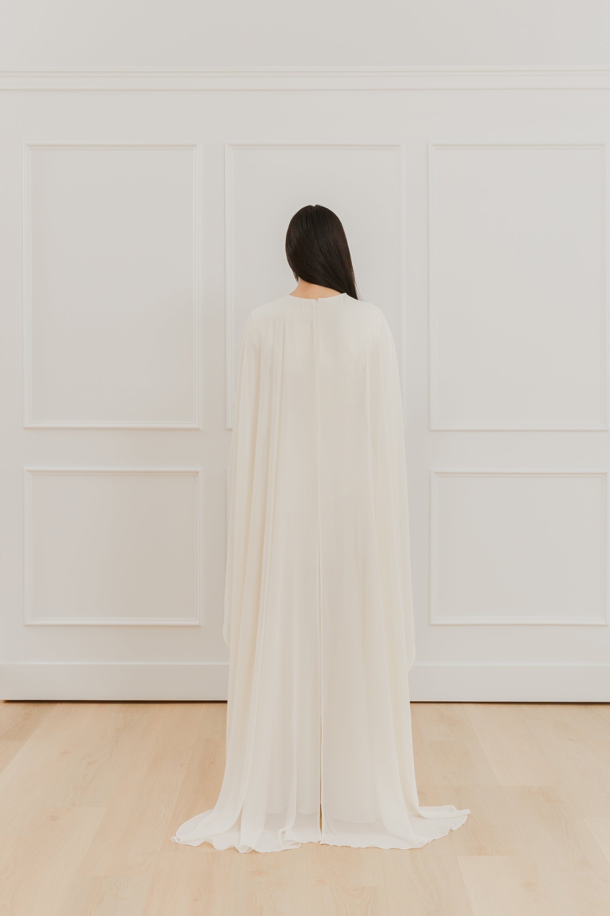 Ivory Embellished Chiffon Cape Gown -Bridal Hijabi Modest Evening Gowns  Weddings in USA – Summer Evenings