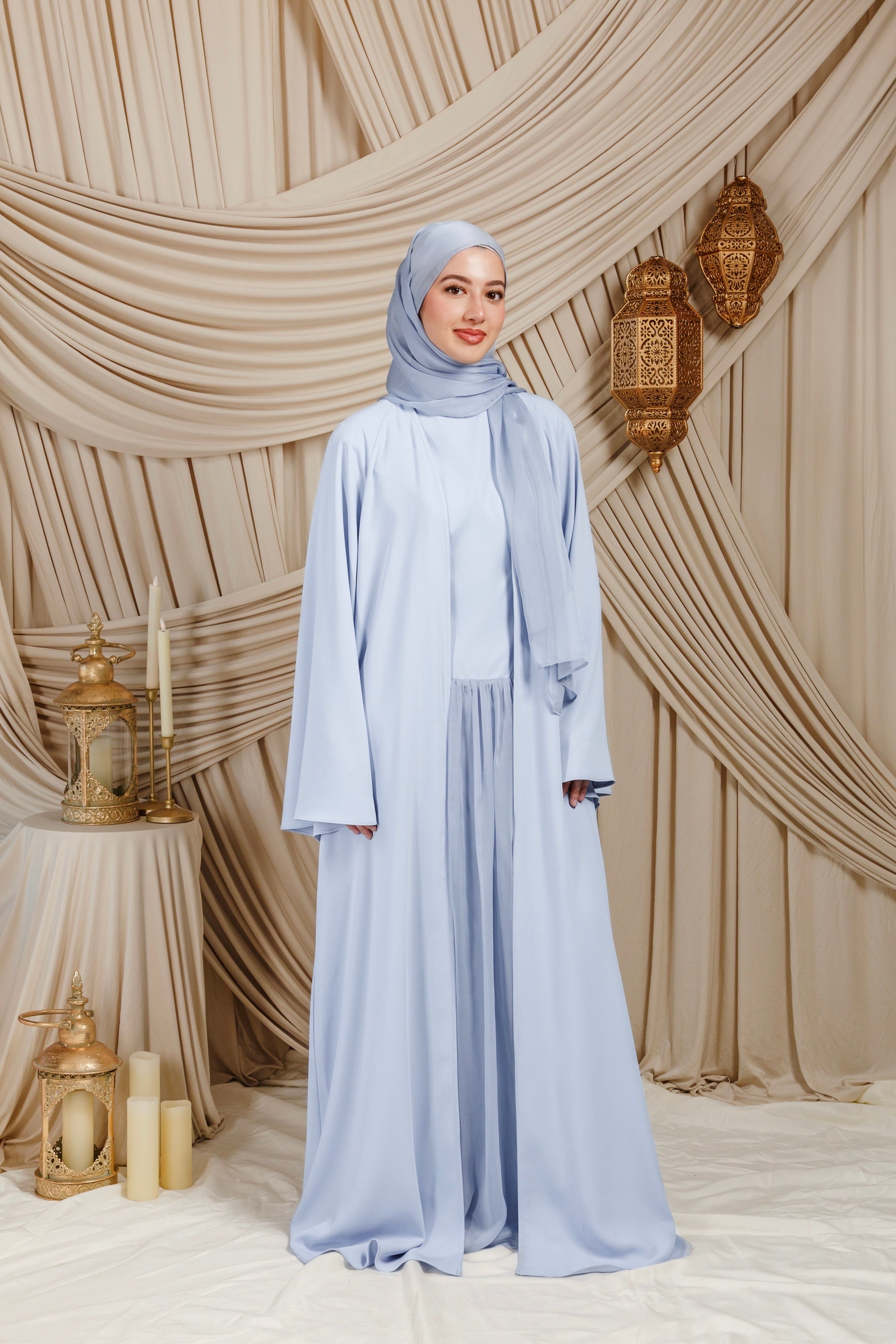 Baby Blue Low Waisted Abaya Set (3 pcs)