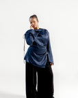 Navy Satin Ruched Tunic